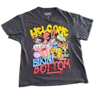 SpongeBob SquarePants Youth Large Black Graphic T-Shirt Welcome to Bikini Bottom